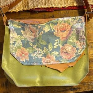 Floral Shoulder Bag with Green and Tan Accents